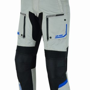 Pantalón moto hombre, cuatro estacione, invierno y verano, color gris, negro, azul, rojo, flúor. Impermeable, protecciones homologadas. Pantalón moto Kangroute Oceano en Full Gas Motor. Mejorada del Campo. Madrid