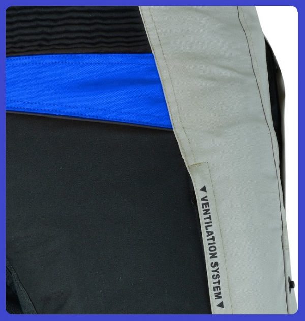 Pantalón moto hombre, cuatro estacione, invierno y verano, color gris, negro, azul, rojo, flúor. Impermeable, protecciones homologadas. Pantalón moto Kangroute Oceano en Full Gas Motor. Mejorada del Campo. Madrid