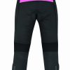 Pantalón moto mujer, chica, cuatro estaciones, invierno y verano, color negro, rosa fucsia. Impermeable, protecciones homologadas. Pantalón moto Kangroute Oceano en Full Gas Motor. Mejorada del Campo. Madrid