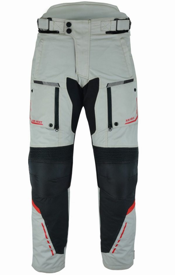 Pantalón moto hombre, cuatro estacione, invierno y verano, color gris, negro, azul y rojo. Impermeable, protecciones homologadas. Full Gas Motor. Mejorada del Campo. Madrid