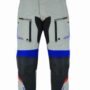 Pantalón moto hombre, cuatro estacione, invierno y verano, color gris, negro, azul, rojo, flúor. Impermeable, protecciones homologadas. Pantalón moto Kangroute Oceano en Full Gas Motor. Mejorada del Campo. Madrid