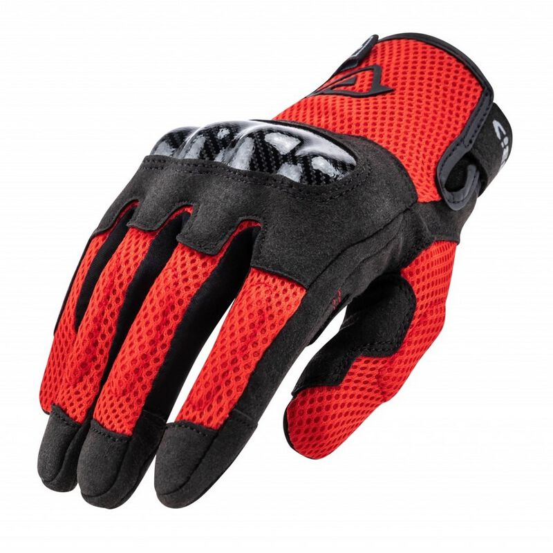 Guantes Verano Acerbis Ramsey My Vented CE Red. Color rojo. Hombre y mujer. Protecciones ABS Carbon Look en los nudillos. Doble refuerzo en la palma para mayor resistencia a la abrasión. Refuerzos acolchados en los dedos. Full Gas Motor. Mejorada del Campo. Madrid
