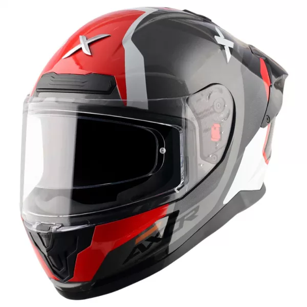 Casco moto integral Axor Saber Spark original para hombre y mujer con pinlock, color gris, rojo y blanco perla, alerón trasero. Envío gratis en España. Casco Axor al mejor precio en Full Gas Motor. Mejorada del Campo. Madrid
