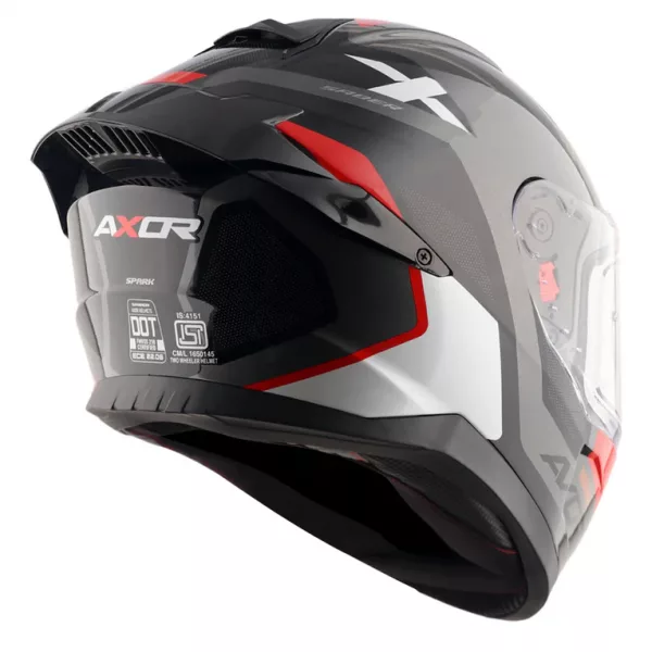 Casco moto integral Axor Saber Spark original para hombre y mujer con pinlock, color gris, rojo y blanco perla, alerón trasero. Envío gratis en España. Casco Axor al mejor precio en Full Gas Motor. Mejorada del Campo. Madrid