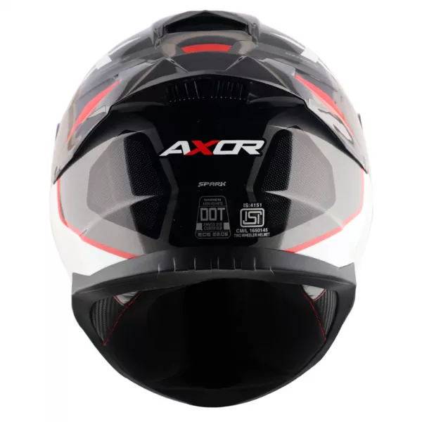 Casco moto integral Axor Saber Spark original para hombre y mujer con pinlock, color gris, rojo y blanco perla, alerón trasero. Envío gratis en España. Casco Axor al mejor precio en Full Gas Motor. Mejorada del Campo. Madrid