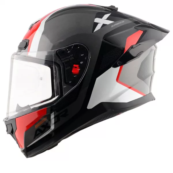 Casco moto integral Axor Saber Spark original para hombre y mujer con pinlock, color gris, rojo y blanco perla, alerón trasero. Envío gratis en España. Casco Axor al mejor precio en Full Gas Motor. Mejorada del Campo. Madrid
