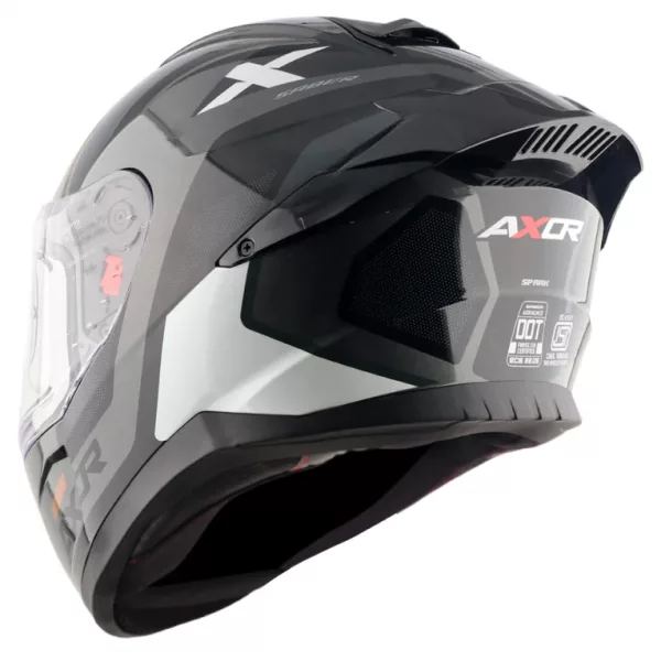 Casco moto integral Axor Saber Spark original para hombre y mujer con pinlock, color gris y blanco perla, alerón trasero. Envío gratis en España. Casco Axor al mejor precio en Full Gas Motor. Mejorada del Campo. Madrid