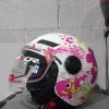 Casco jet barato para hombre, mujer, niño o niña color blanco con flores rosas. Full Gas Motor Mejorada del Campo. Madrid