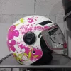 Casco jet barato para hombre, mujer, niño o niña color blanco con flores rosas. Full Gas Motor Mejorada del Campo. Madrid