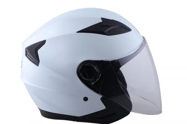 Casco moto jet barato con pantalla y gafa solar, homologado ECE 22.06 para hombre y mujer color blanco brillo. Full Gas Motor. Mejorada del Campo. Madrid