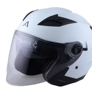 Casco moto jet barato con pantalla y gafa solar, homologado ECE 22.06 para hombre y mujer color blanco brillo. Full Gas Motor. Mejorada del Campo. Madrid