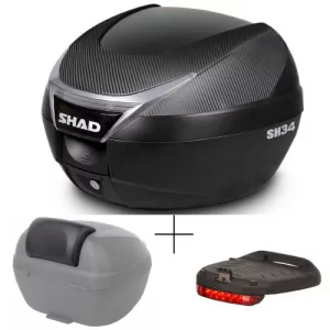 Baúl moto SHAD SH34 carbono + Respaldo + Luz Freno