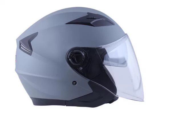 Casco moto jet barato con pantalla y gafa solar, homologado ECE 22.06 para hombre y mujer color gris mate. Full Gas Motor. Mejorada del Campo. Madrid