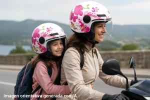 oferta casco moto scooter jet madre hija padre hijo diseño original blanco o negro con flores rosas y amarillas. Un casco barato para llevar a tus hijos al colegio en trayectos urbanos cortos por ciudad en moto scooter o de carretera 